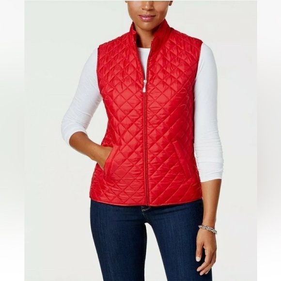 Karen Scott Sport Red Quilted Women's Vest in Color New Red Amore Size S - Picture 2 of 3